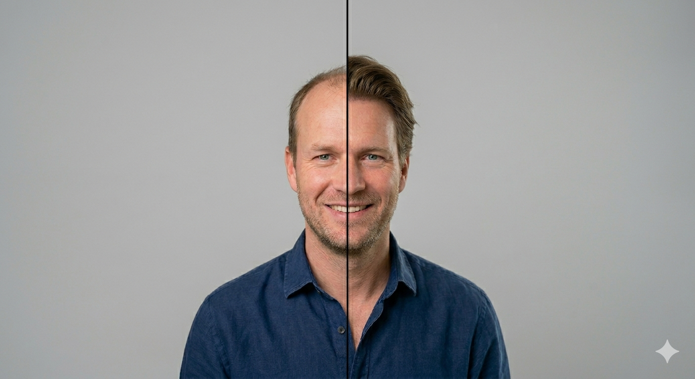 Voor en na haartransplantatie — vergelijking